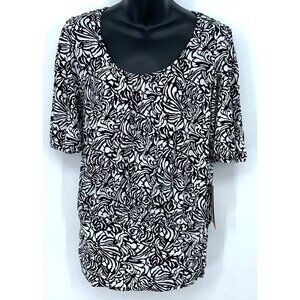 Style & Co Top Size Small Black White Floral Tummy Control Panel Scoop Women New